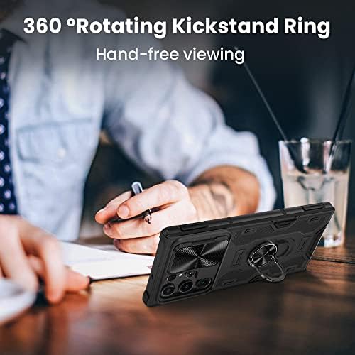 Вего За Ултра Куќиште Galaxy S22 Со Капак На Слајд Камерата, Вграден Во 360° Rotate Ring Kickstand Магнетно Куќиште Отпорно На Удари За Samsung