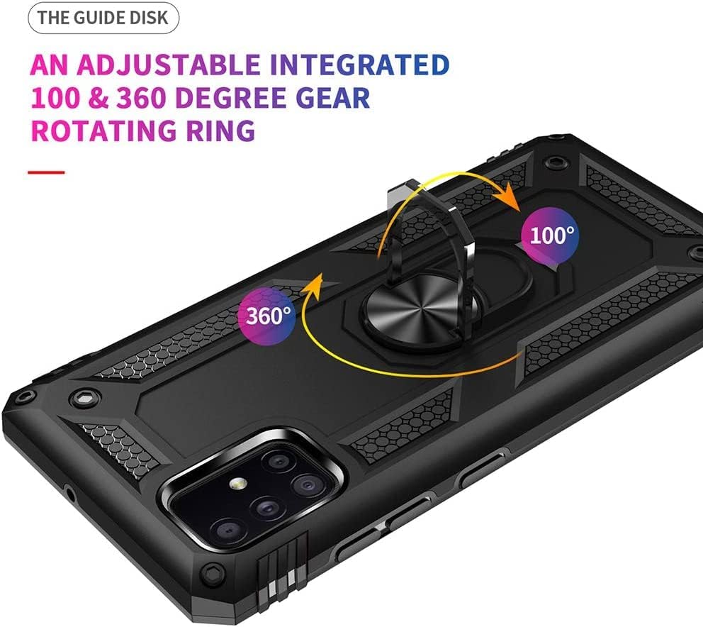Дионибеи Воено Одделение Пад Влијание За Samsung Galaxy A51 5g Случај 360 Метал Ротирачки Прстен Kickstand Држач Оклоп Тешки Шок Отпорни Покритие За Галакси A51 5g Телефон Случај