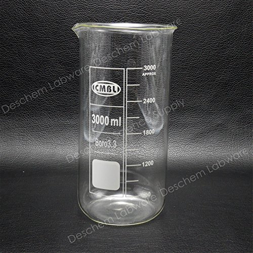 Дешем 3000мл стаклена чаша, 3 литар, висока форма, лабораториски стакло