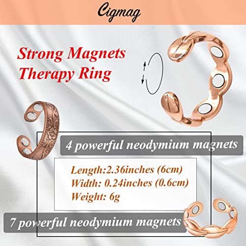 Cigmag 2 парчиња бакарни прстени за жени - магнетни прстени палци Силни магнети - прилагодлив цврст чист бакар прстен со кутија