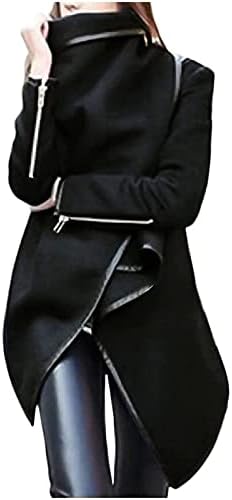 Women'sенски спуштено склопување шал јака кардиган палто отворено предна неправилна јакна од кокошка облека за винтиџ волна мешавина ровови палта