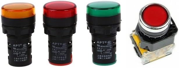 Додатоци за 4 компјутери: 3 парчиња црвена, жолто-зелена светлосна ламба 22 мм и 1 парчиња LA38-11/203 копче за притискање Моментарна
