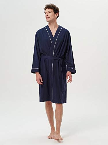 Машка машка памучна облека со лесна облека, мека кимоно колено должина бањи за бањата и куќата, m-xxl