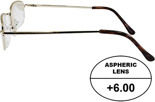 Машки Очила За Читање Со Голема Моќност: Златна Рамка И Кафеава Кутија +6.00 Асферични Леќи За Зголемување