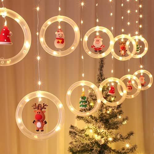 Guangming - LED прозорец завеса за завеси, светло светло светло -самовила светла со Дедо Мраз снежен човек Елк Елк Божиќ Божиќни украси