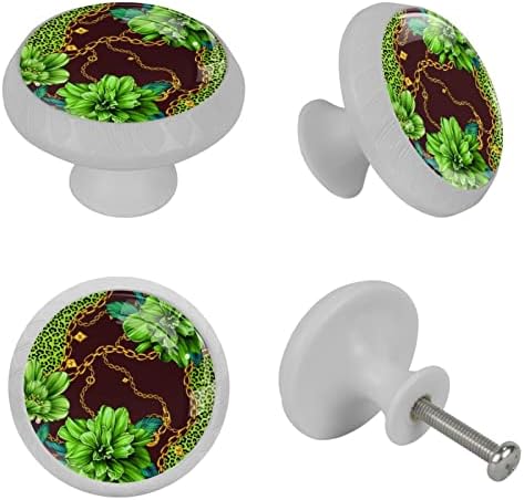 Пакет Tbouobt 4 - Хардверски копчиња за кабинет, копчиња за ормани и фиоки, рачки за фустани на фармата, ланец на леопард зелена зелена