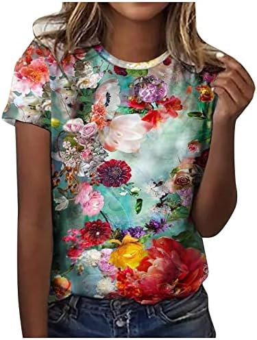 Тинејџерски девојки есен летен графички кошула Краток ракав 2023 облека Y2K екипаж со брод на вратот на вратот за жени U4 U4