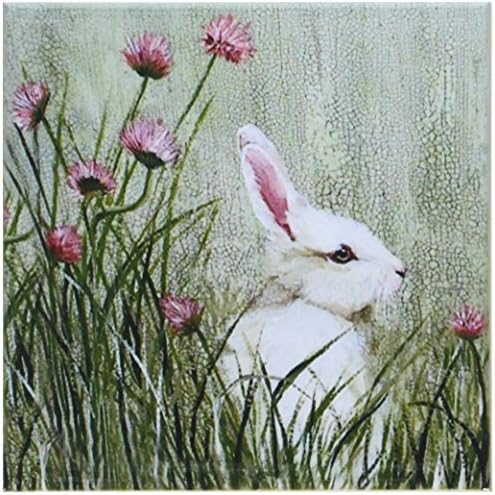 3drose CST_44349_3 Страничен Поглед На Зајаче Зајаче Во Висока Трева Со Розова Диви Цвеќиња - Керамички Плочки Подлоги, Во собата на 4