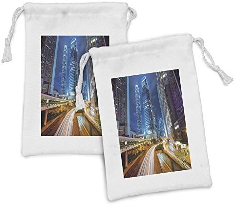 Сет на торбички од градски ткаенини Ambesonne од 2, бргу движечки автомобили на автопатите во Хонг Конг Модерната животна брзина сообраќај ноќно