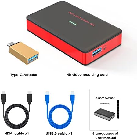 DigitNow USB3.0 HDMI картичка за снимање видео, 1080p 60fps HD рекордер за рекордер на игри со HDMI Passthrough во живо за снимање во живо