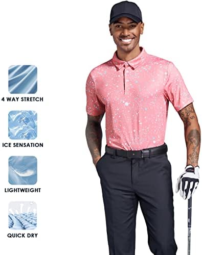Ефемока голф кошули за мажи сув фит перформанси со кратки ракави печати влага за прицврстување поло маица