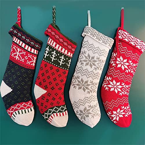 Божиќни чорапи на Флекманарт, висечки чорапи за камин, Божиќно дрво, сезонска декорација, класични големи чорапи Декорации за забава на семејни