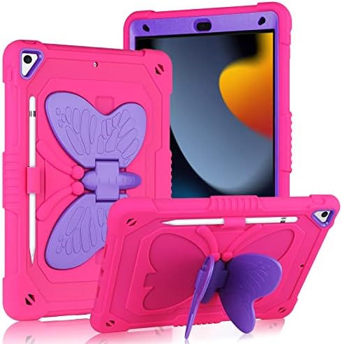 За iPad 9 -та 8 -та 7 -та генерација кутија со Kickstand Butterfly Wings Looder, држач за молив, iPad 10.2 Case Тешка тешка тврда заштитна покривка