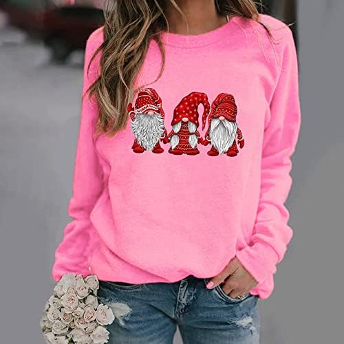 Женски графички екипаж џемпер со џемпер со долги ракави на врвови на врвовите на обичните качулки за слатки леопард смешно писмо печатење