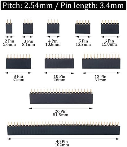 GLARKS 112PCS 2.54mm машки и женски клуч за асортиман на асортиман на конектор за заглавие + 80PCS 2.54mm директен двоен ред