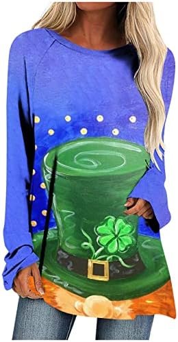 Денот на жената Свети Патрик Трендовски Зелени Блузи Детелина Гном Графичка Кошула Обична Блуза Со Екипаж Со Долги Ракави Скријте Ги Лабавите Врвови