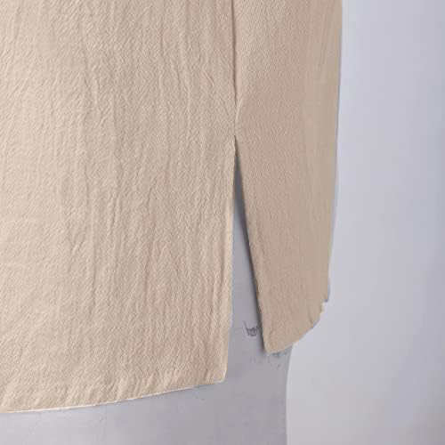 XXBR Машка памучна постелнина Хенли кошула со долги ракави хипи -случајни маици со плажа Едноставна цврста боја јака кошула врвот