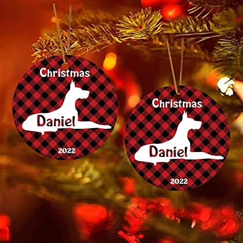 3 инчи Божиќно куче булдог силуета украси црвено црно биволско карирано тркалезно Божиќни украси за деца момчиња девојчиња кои