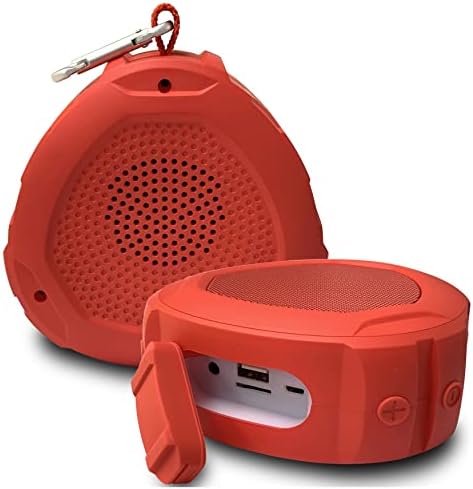 Miyako USA црвен преносен Bluetooth звучник IPX6 водоотпорен со долготрајна батерија од 1200mAh, звучник 5W, ултра длабок бас, SD
