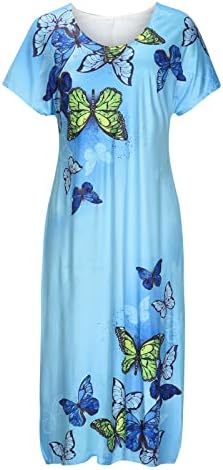 Летните фустани на Зефотим за жени 2023 Краток ракав против вратот Гроздобер печатење Обичен цветен плажа сонце фустан