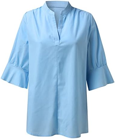 Едноставни обични кошули блузи жени летна кошула трендовски v врат половина ракав летен тунис графички постелнина врвни цврсти