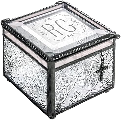 Ј Девлин Кутија 631 ИО 212-2 Монограмирана Витраж Персонализирана Кутија За Накит За Спомен Со Вкрстен Шарм