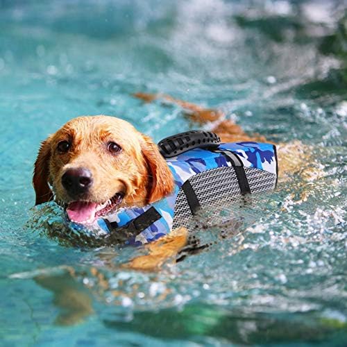 Letsqk Dog Life Jacket Safety Safety елек со прилагодливи токи за миленичиња за миленичиња зачудувачки јакна со висока пловност и издржлива