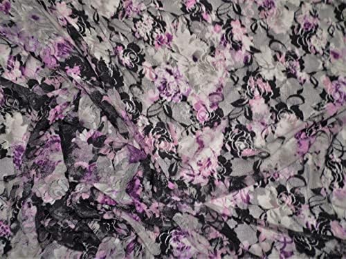 Печатена облека од облека од чипка чиста цветна црна виолетова розова сива боја AA519
