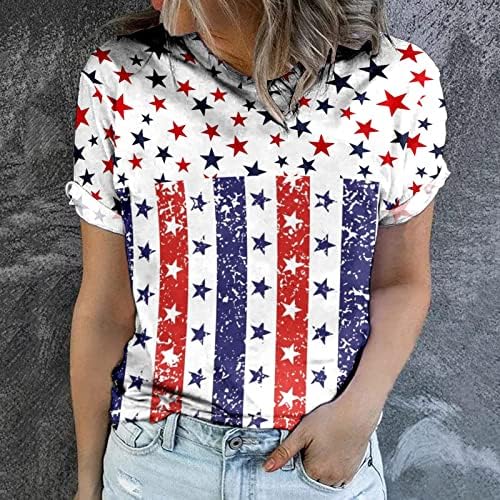 Американски шарени графички маици за тинејџери за кратки ракави со кратки ракави, случајни врзани бои, блузи кошули жени 2023 НБ