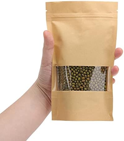 100 парчиња Кеси За Лекување Крафт Хартија Со Прозорец, Торбички За Стоење Со Патент за Пакување Храна Колачиња Закуски