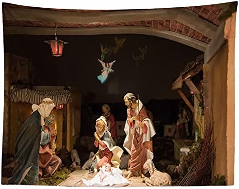 Корфото ткаенина 9x6ft Исус Заднината Тема фотографија Религиозни христијани Исус јасли, Бога да го благослови јагнешкото сцена новороденче