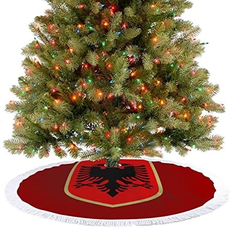 Албанско Знаме Грб Елка Здолниште Црвено Тркалезно Здолниште За Новогодишна Елка Со Раб Со Реси За Внатрешни Украси На Надворешниот Двор