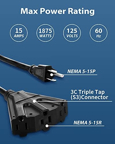 Cecarol Продолжен Кабел Ролна 12AWG/3C SJTOW 65FT Стигнале Кабел Со Тројно Допрете, 15A/ 125V/ 1875W, Бавно Повлекување Технологија, Прекинувач,