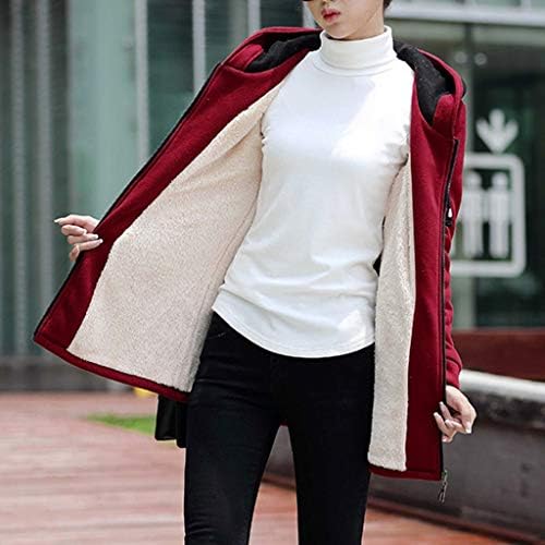 Зимски зимски топла надворешна облека цврста качулка јакна џебови руно палто кардиган