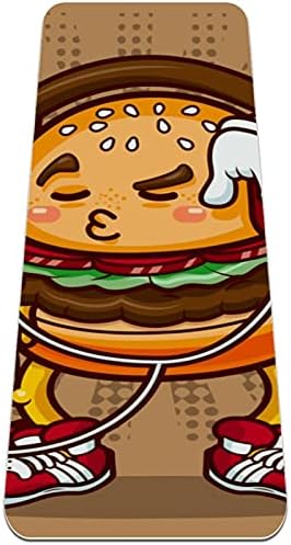 Смешен хамбургер за цртани филмови Сибзе, слушајќи музика Премиум густа јога мат, еко пријателска гума и фитнес, без лизгање, за сите видови