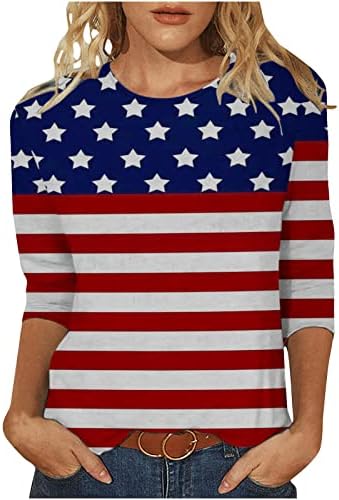 Comigeewa Среќна мета за тинејџери есен лето лето 3/4 ракав екипаж во САД знаме печати блузи маички женски облека мода y2k