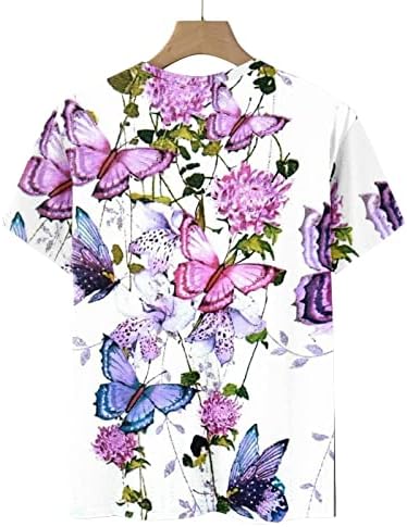 Блуза со екипаж за жени лето есен кратки ракави графички графички опуштени вклопени обични врвови маици дами 2023 година