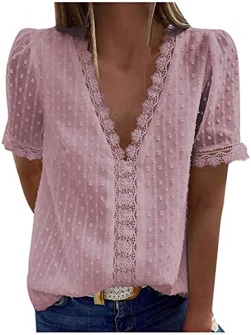 Врвовите на жените на Bmisegm, маички со маички со ракави, чипка лето опуштена обична кошула со кратки ракави со кратки ракави