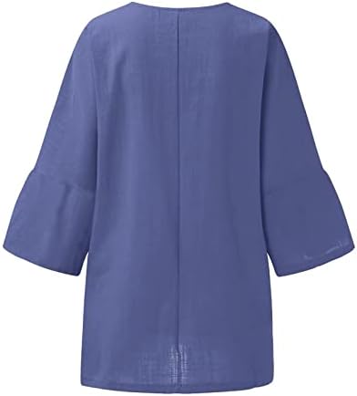 2023 женски памучни постелнини врвови 3/4 ракав Глуварче графички блуза блуза екипаж на гроздобер основни кошули дише летни врвови