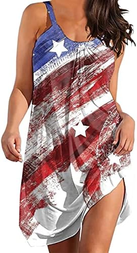 Прекрасни медицински сестри жени 4 -ти јули фустани плажа Американско знаме Патриотски фустан Сандес без ракав со ракав, кој е случајно со