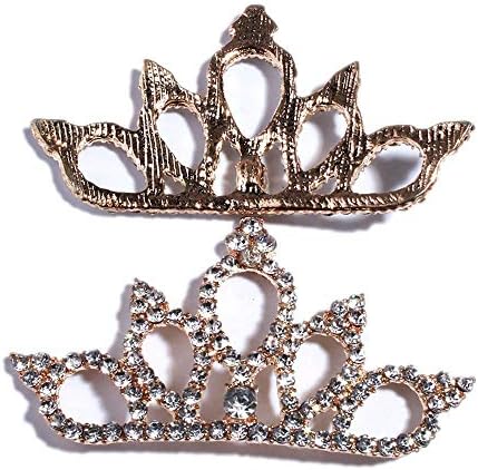 20 парчиња 2,36инч 60мм злато метална круна Кристал ринестон копчиња за украсување со рамен бебранс за додатоци за коса додатоци за коса Центар