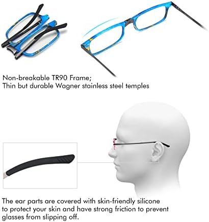 Missfive сина светлина блокирајќи ги очилата за читање на преклопување за жени мажи-анти УВ/очила, печатење на модна шема, тенки лесни преносни читатели, преклопни очил