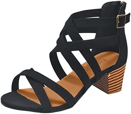 Сандали RBCulf за женски модни бујни потпетици завој плетенки чевли шупнат од каишот на глуждот, случајна плажа лизга на сандали