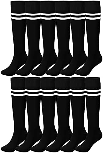 Foaincore 12 пара деца фудбалски чорапи момчиња девојчиња колено атлетски цевки чорапи памучни ленти со памук за фудбал и секојдневно