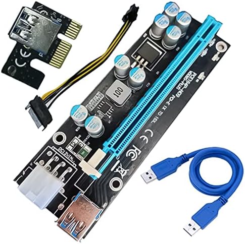 PIC-E Riser Express Cable 8 Цврсти кондензатори PCIE Riser Надворешна картичка за адаптер за GPU со 6pin SATA кабел за напојување за Bitcoin