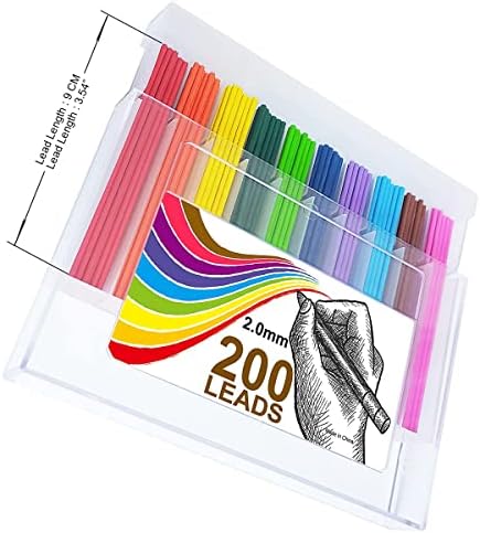 Tikpen 200pcs обоени моливи за олово 2,0 mm механички молив олово 10 уникатни обоени моливи во олово уметнички материјали за цртање скицирање