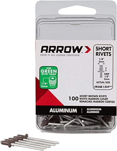 Arrow RSAB1/8ip кратки алуминиумски поп-занили за метал, ткаенина, кожа и автоматска поправка, 1/8-инчен, кафеав, 100 пакет