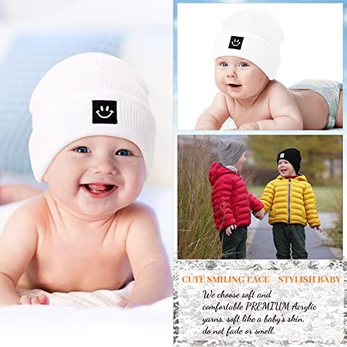 Данми родител-дете бени капа, мајка и бебе ќерка/син зимска топла плетена капа со насмеано лице за момчиња за девојчиња, соф.