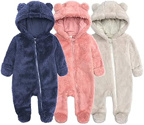 Lamgool Бебе девојки Момци за нозе Romper Hooded Unisex Reco Sumpsuit Новороденка Онлајт облека за облека за зима 0-12 милиони
