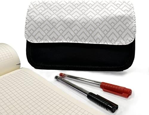Зачудувачки геометриски куќиште со молив, шема на дијамантски плочки, торба со молив со ткаенини со двоен патент, 8,5 x 5,5, беж и бело